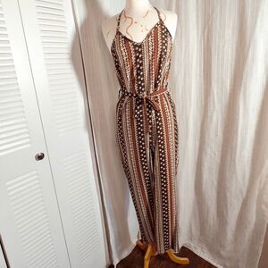 Boutique Jumpsuit Size M Modern Brown Halter Abstract Romper
